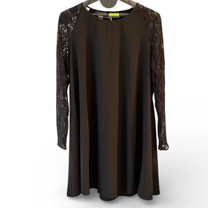 Women's XL Black Lace Sleeve Be Swing Dress Knee Length